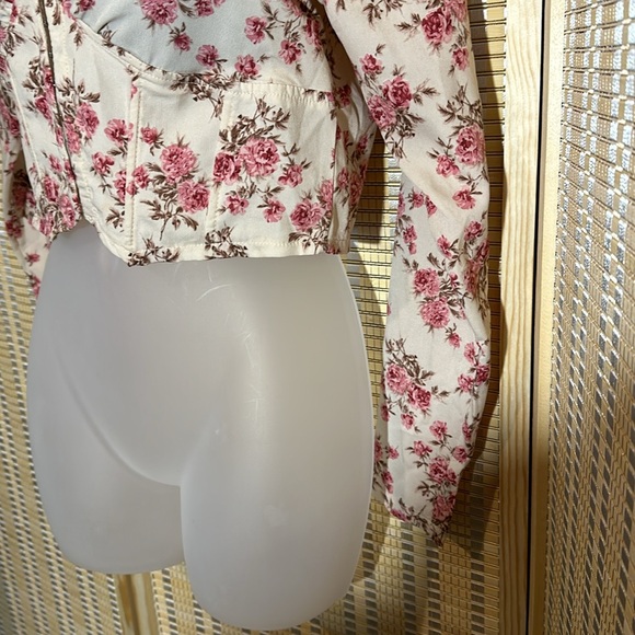 Windsor Thin Cropped Pink Roses Corset Top With Bra Cups Front Hooks Small - Picture 8 of 16
